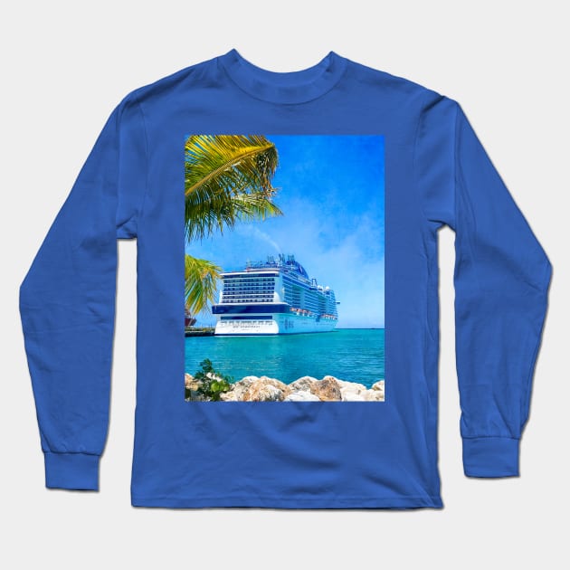 MSC Meraviglia Docked in Dominican Republic Long Sleeve T-Shirt by Debra Martz